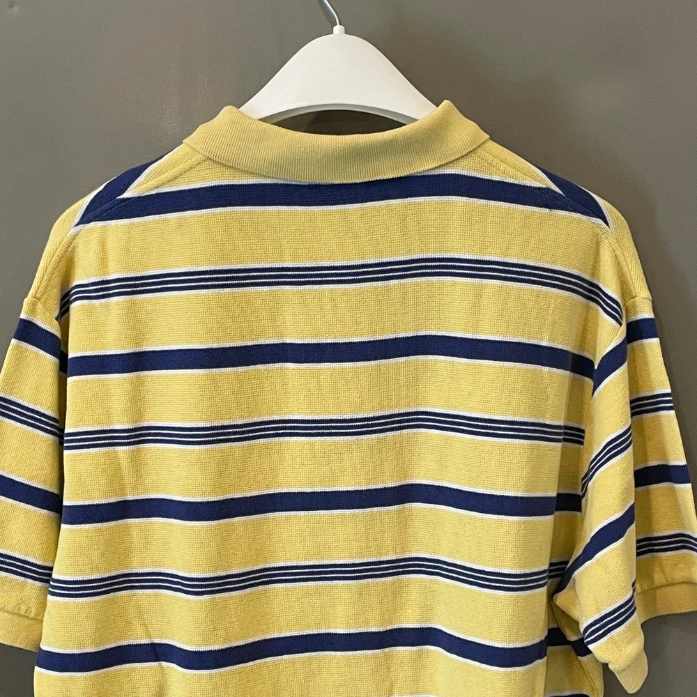 Polo Ralph Lauren Mens Large Yellow Striped Cotton Pique Short Sleeve Polo Shirt